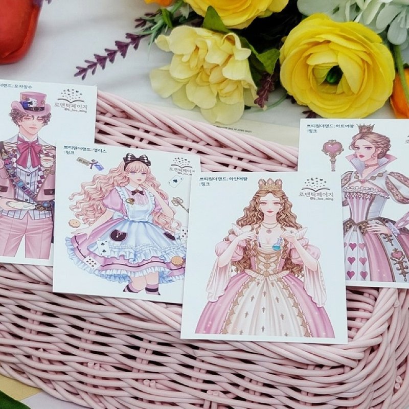 ALICE in Wonderland, Petit Pink 4MIX (romantic pink) Character sticker Postcard - 貼紙 - 紙 多色