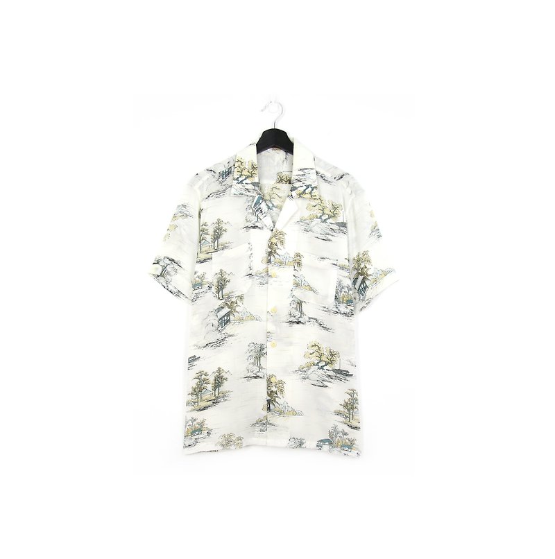 グリーンに戻る::川の花シャツ/ /ビンテージシャツ - シャツ メンズ - シルク・絹 