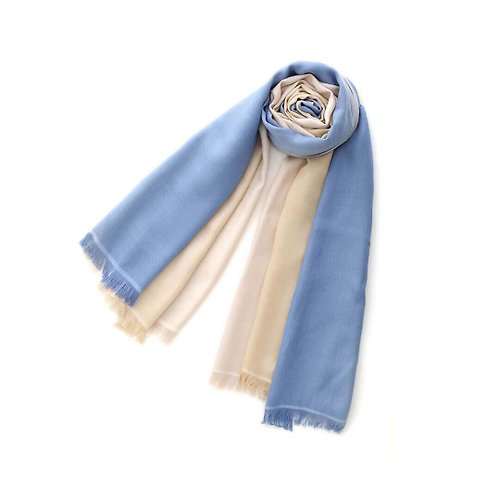 MOTHERHOUSE 三色細緻絲質圍巾-水藍