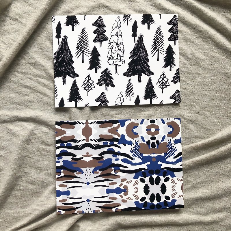 はがきの組み合わせ：雪の森の雪のカモフラージュはがき - カード・はがき - 紙 ブラック