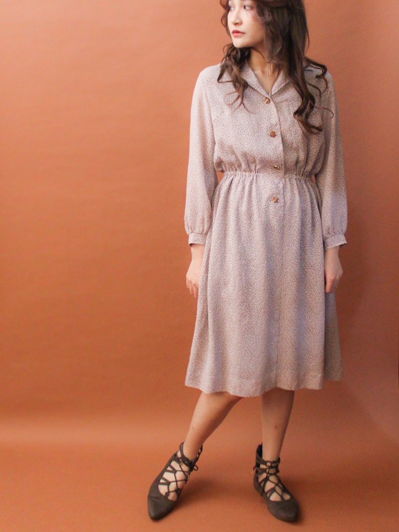 復古秋冬日本製素雅簡約粟花藕粉色寬鬆長袖古著洋裝VintageDress - 洋裝/連身裙 - 聚酯纖維 粉紅色