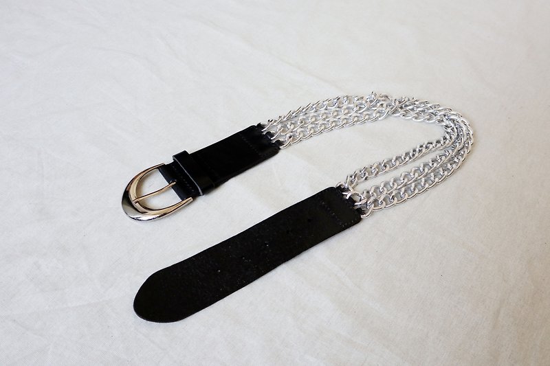 Pumpkin Vintage. LE CIEL BLEU black leather chain belt - Belts - Genuine Leather Black