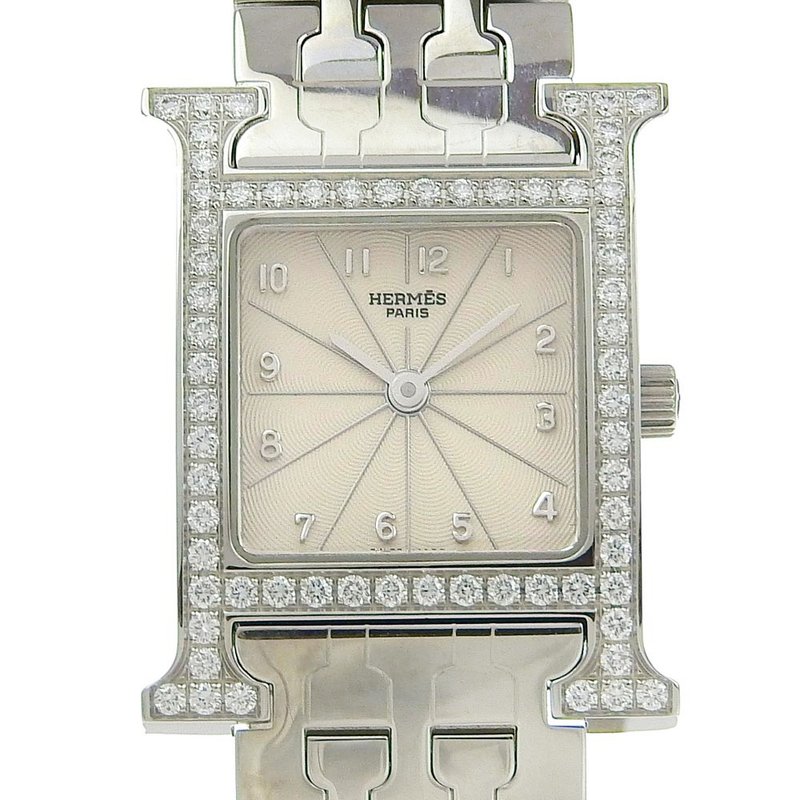【日本直送】エルメス HERMES Hウオッチ 腕時計 ダイヤベゼル HH1.230 SS クオーツ アナログ表示 シルバー文字盤 レディース【中古】 - 女錶 - 不鏽鋼 銀色