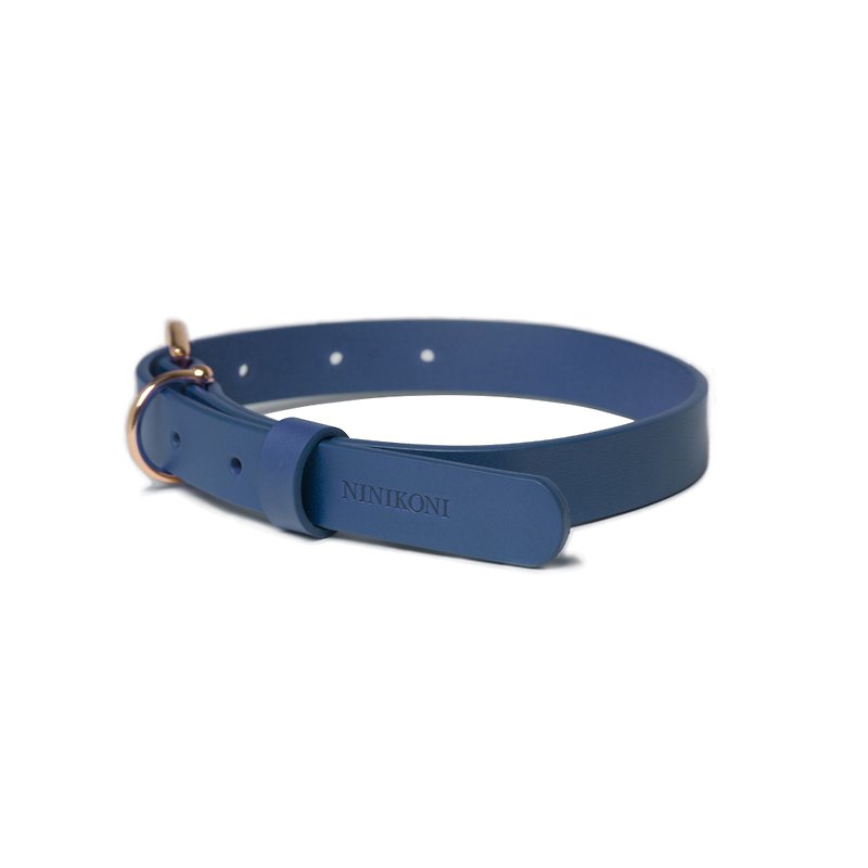Cittadino Italian Planted Leather Collar-Moonlight Blue - Collars & Leashes - Genuine Leather Blue