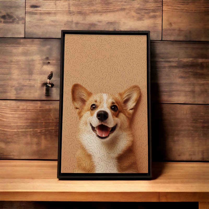 Hey look here-Corgi [Gecko Puzzle] - Puzzles - Wood Brown