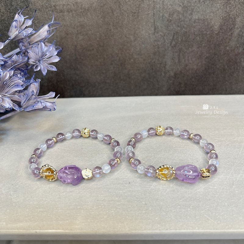 Lavender Amethyst Bracelet, social noble, attracting wealth, focusing on thinking, handmade by JYL - สร้อยข้อมือ - คริสตัล สีม่วง