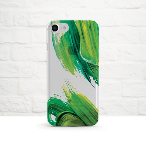 OneLittleForest 油彩，綠- 防摔透明軟殼- iPhone 8, iPhone 7, iPhone 7 plus, iPhone 6, iPhone SE, Samsung