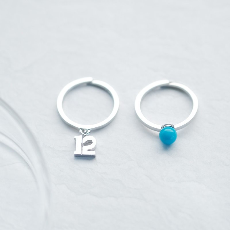 数字 & 12月誕生石 ターコイズ ピンキーリング セット シルバー925 - 戒指 - 其他金屬 藍色