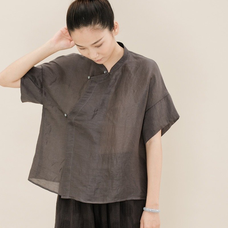 BUFU Chinese-style silk shirt SH170525 - เสื้อเชิ้ตผู้หญิง - ผ้าไหม สีเทา