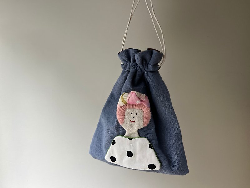 Ms. Noriko’s tight-fitting bag-Sky Blue - Drawstring Bags - Cotton & Hemp 
