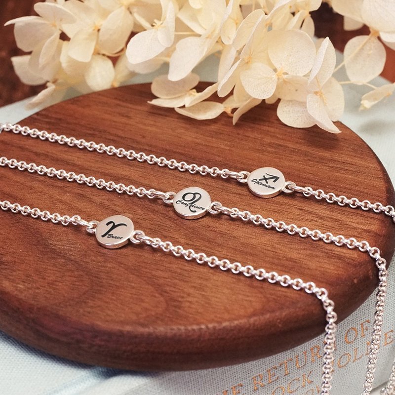 12 zodiac signs hand-painted style 925 sterling silver bracelet with engraving customized girl birthday gift twelve zodiac signs - สร้อยข้อมือ - เงินแท้ สีเงิน