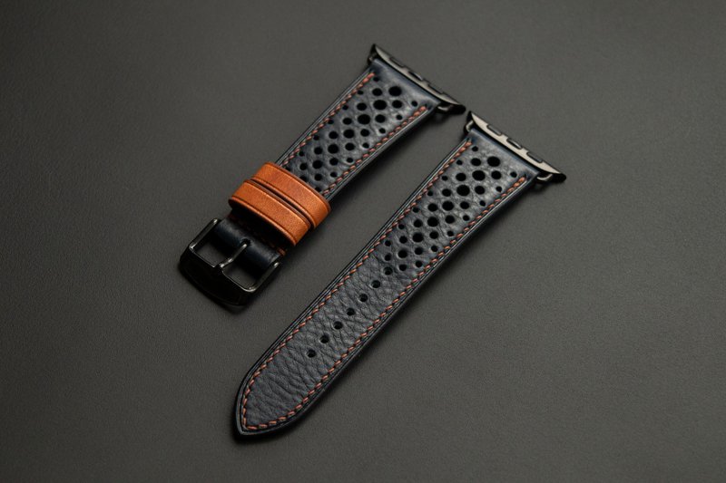 Watch band for Apple Watch custom made of Dark Blue Minerva Box cowhide leather - Watchbands - Genuine Leather Blue