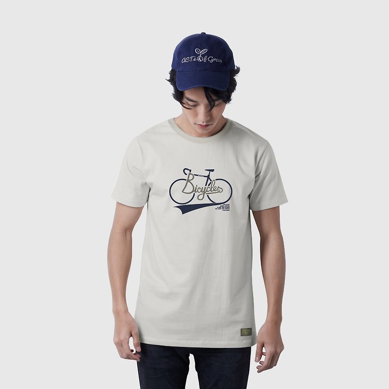 コットン・麻 トップス ユニセックス グレー - Tシャツ自転車（ライトグレー）