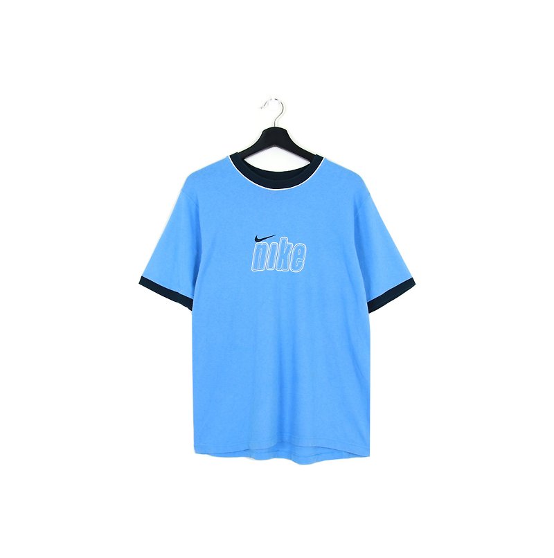 Back to Green:: NIKE 水藍 //男女皆可穿// vintage t-shirt (T-27) - 帽T/大學T - 棉．麻 