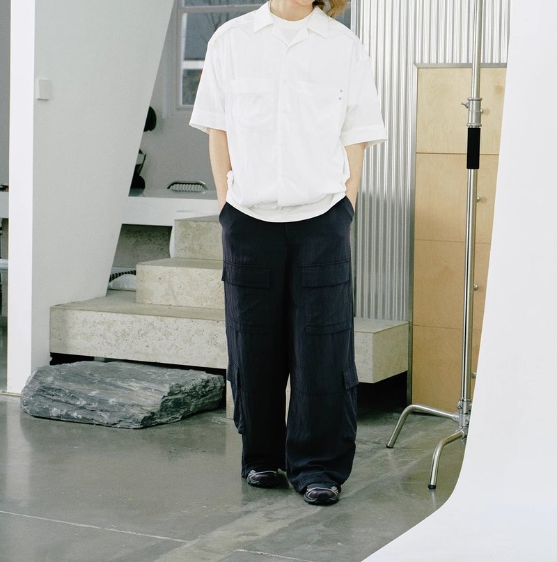 日系復古 垂感多口袋工裝長褲 - 男長褲/休閒褲 - 其他材質 藍色