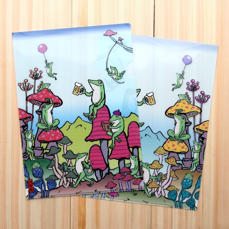 Clear File Frogs in the World of Mushrooms Ukiyo-e Style - Folders & Binders - Other Materials Pink