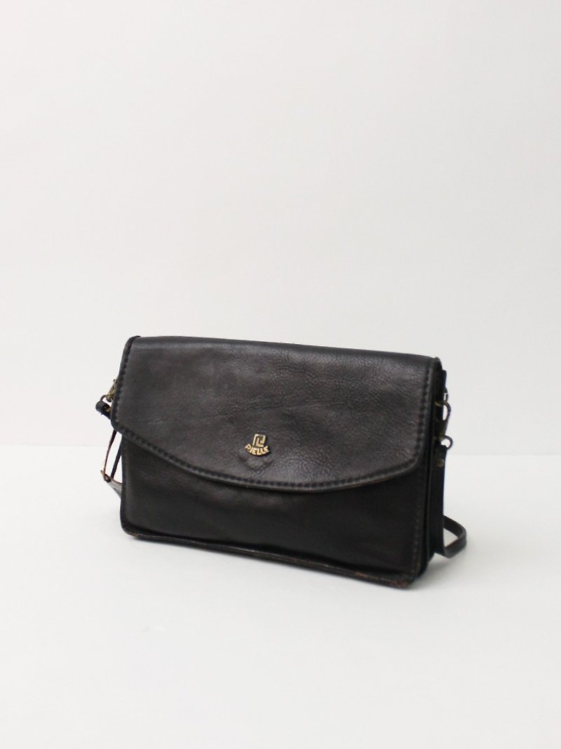 Vintage Elegant Leather Black Side Backpack Shoulder Bag Messenger Bag European Antique Bag European Vintage Bag - กระเป๋าแมสเซนเจอร์ - หนังแท้ สีดำ