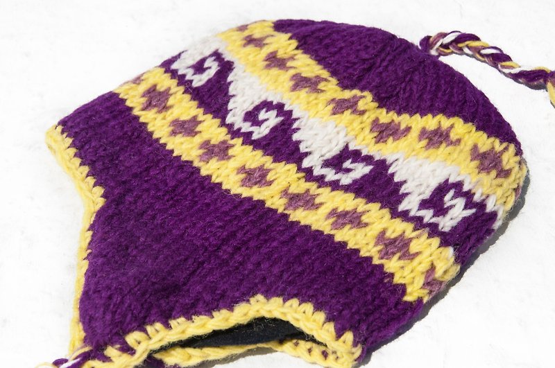 Knitted pure wool hat/handmade inner bristled wool hat/knitted wool hat/flying wool hat/wool hat-wine