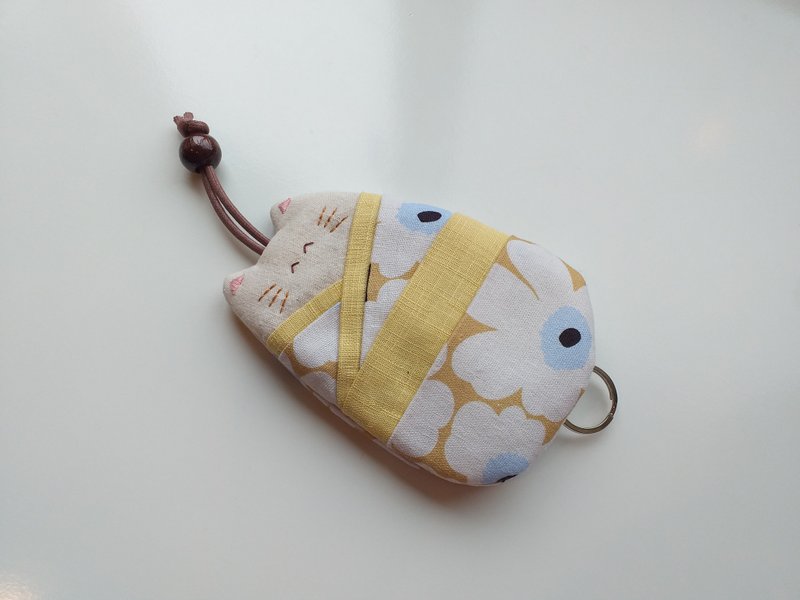 Cute kimono cute cat key bag charm no zipper series - yellow - Keychains - Cotton & Hemp Multicolor