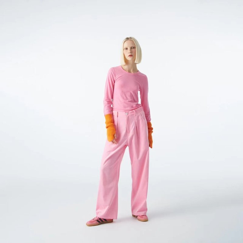 10 MOOn  Pinky corduroy pants - Women's Pants - Cotton & Hemp Pink