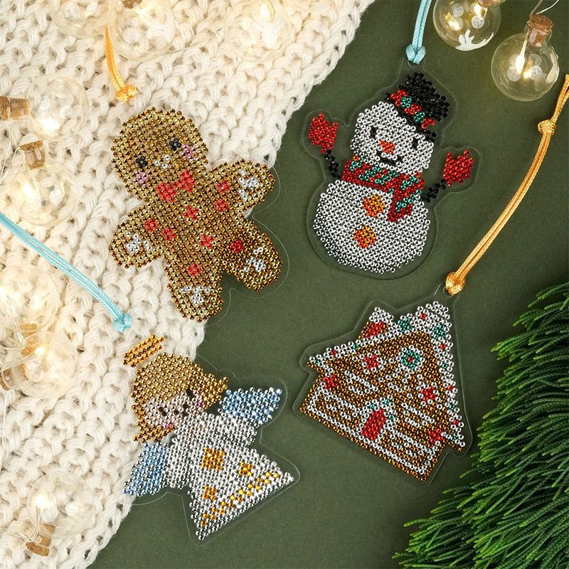 Gingerbread man/snowman/gingerbread house/angel rhinestone decoration DIY material package and finished product series - Other - Other Materials Brown