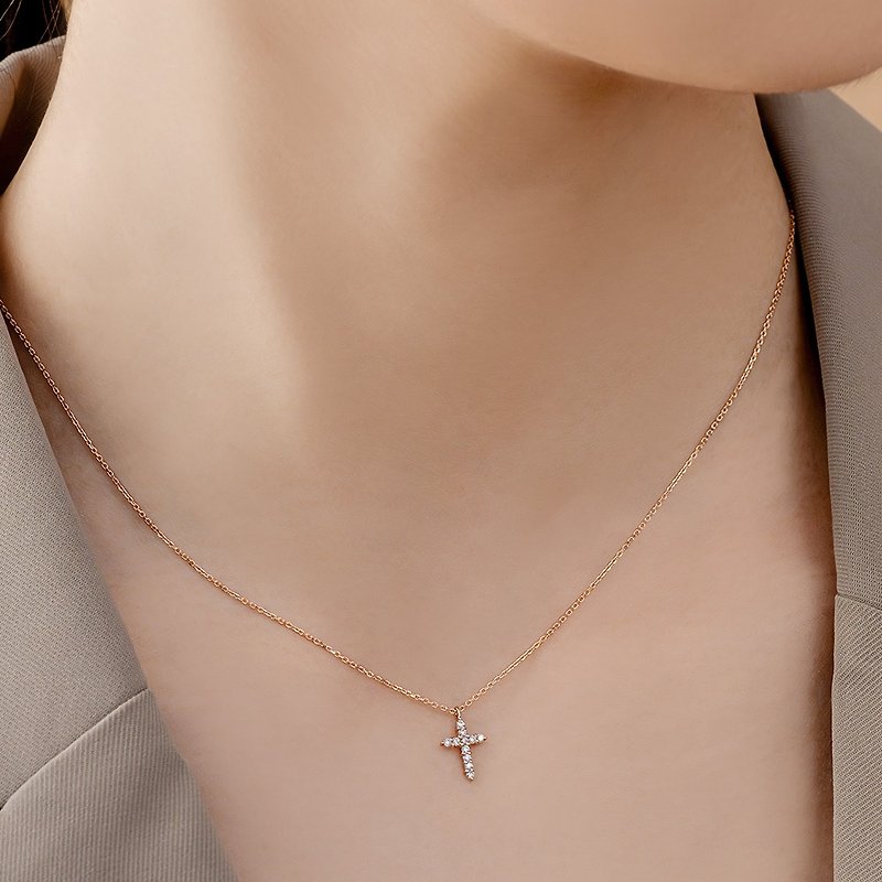 Jinghua Diamond 10K Rose Gold total 0.10 carat diamond necklace cross series-Faith - Necklaces - Diamond 