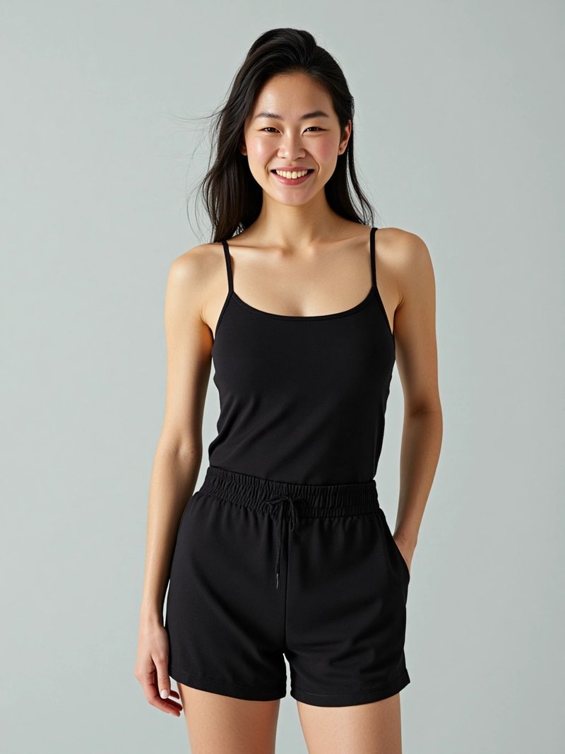 Made in Japan　コットン１００パーセントキャミソール　グレー　パッド付　レディース　綿　ストレッチ　肌にやさしい　万能　リラックス - アンダーウェア - コットン・麻 ブラック