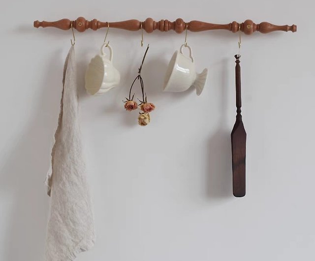French retro handmade solid wood hanging rod kitchen hook - Shop