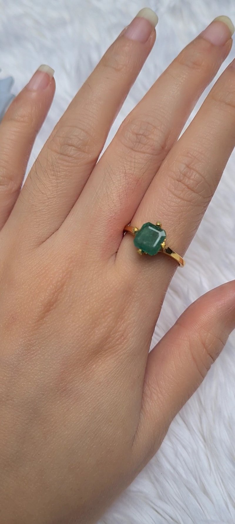 Natural Zambian Emerald size 3 carats gold-plated sterling silver ring - General Rings - Gemstone Green