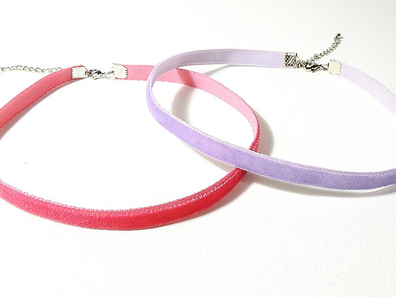 春夏粉嫩色 絨面緞帶頸鍊 (2色) - 項鍊 - 其他材質 粉紅色