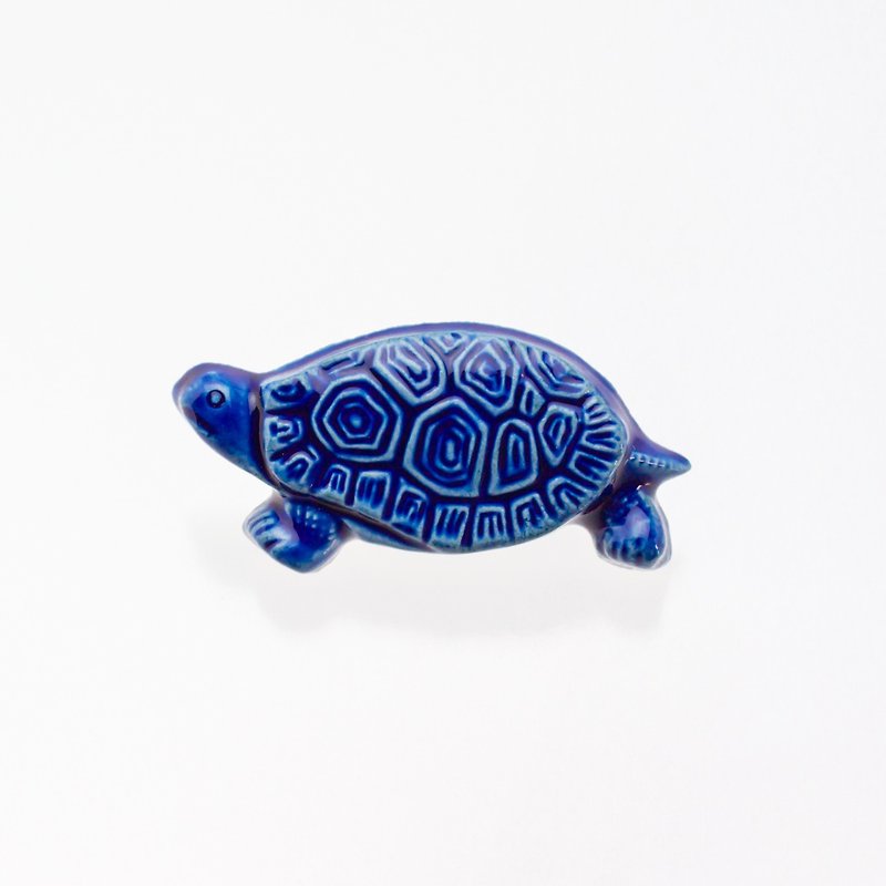 ceramics brooch turtle cobalt blue