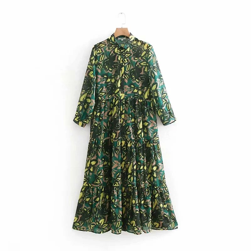 Freshion / new spring wild printed midi skirt / YM0081 Hong Kong design - ชุดเดรส - ผ้าฝ้าย/ผ้าลินิน สีเขียว