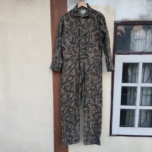 goodviewvintageshop Vintage 80s Mossy Oak Full Foliage Zip Camo Hunting Cotton Coveralls XLG