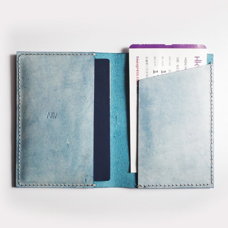 刷蠟藍色旅遊証件套 Passport Case - 護照夾/護照套 - 真皮 