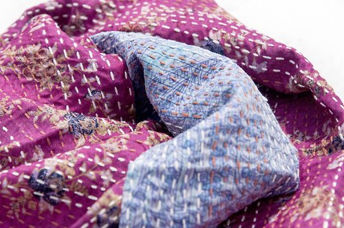 omhandmade 刺繡絲巾/絲綢刺繡圍巾/手縫紗麗線絲巾/印度絲綢刺繡圍巾-紫色花