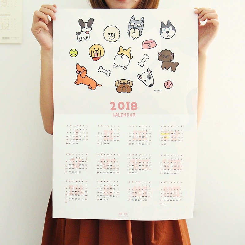 犬2018年カレンダーカレンダー創造的な年次カレンダーリーフレットのUPICK元の製品の寿命 - カレンダー - 紙 