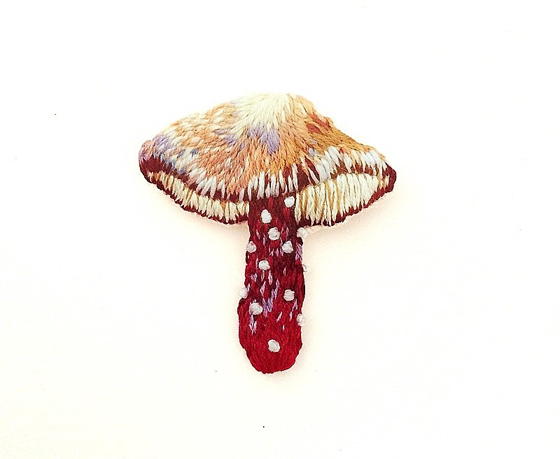 งานปัก เข็มกลัด สีแดง - Summer harvest. Lover umbrella embroidery mushroom pinch needle