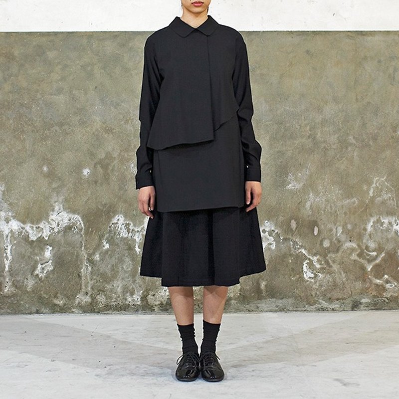 Black Two Layer Blouse - เสื้อผู้หญิง - ผ้าฝ้าย/ผ้าลินิน สีดำ