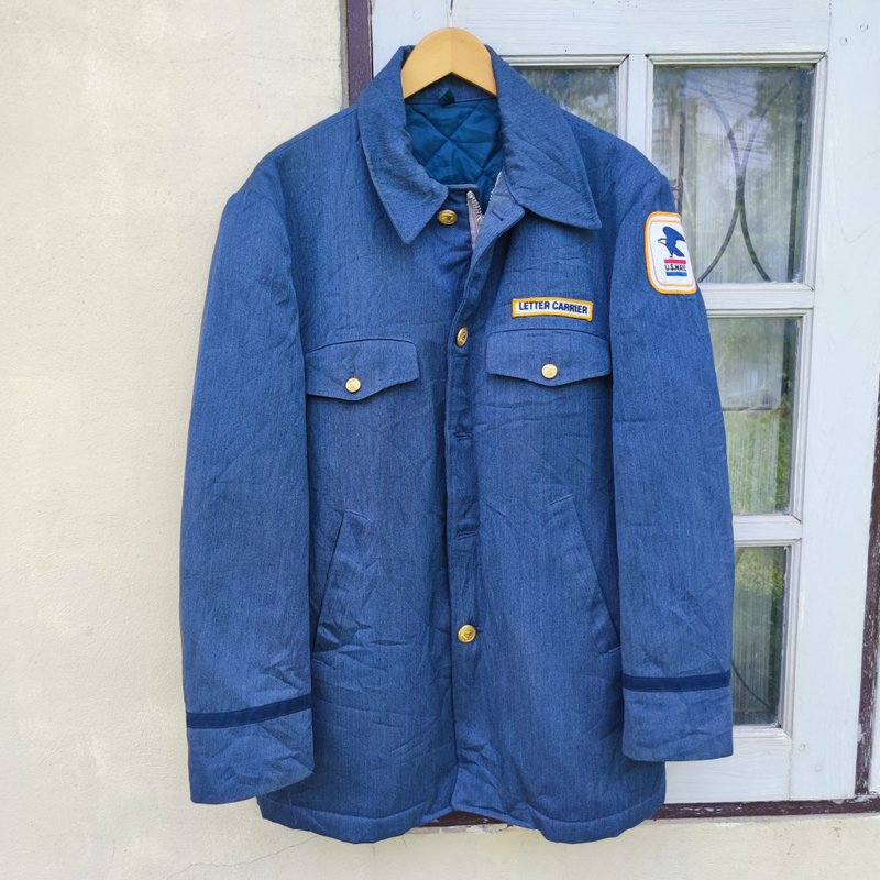 Vintage 70s USPS Letter Carrier Jacket US Mail Postal Service Uniform - 女大衣/外套 - 棉．麻 藍色