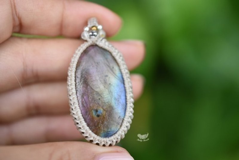 4-color feather purple labradorite macrame necklace 1096 - สร้อยคอ - เครื่องเพชรพลอย สีม่วง