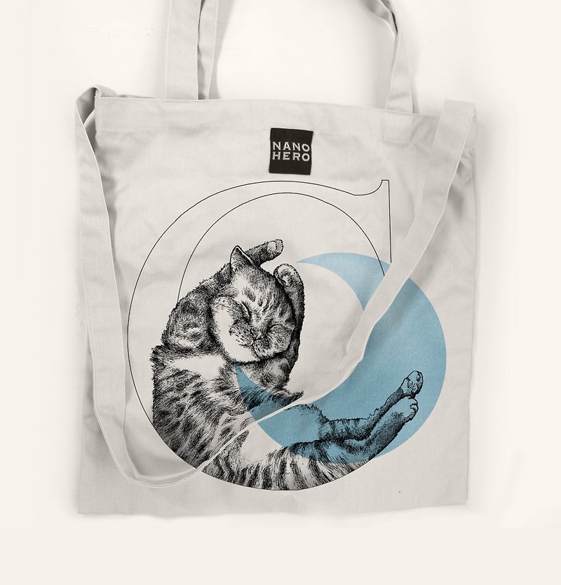 【hero-bag】動物字母帆布袋-月 - 手袋/手提袋 - 棉．麻 白色