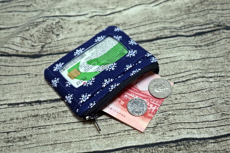Deep blue snowflake swim card card coin purse / certificate sets of coin sets / small wallet / zipper coin bag / business card holder / travel card / identification card*SK* - ที่ใส่บัตรคล้องคอ - ผ้าฝ้าย/ผ้าลินิน สีน้ำเงิน