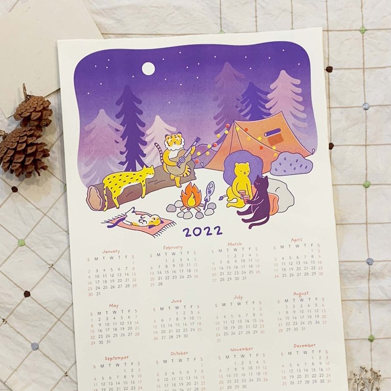 2022 Calendar Big Cat Camping Fun | Hole Three-color Printing