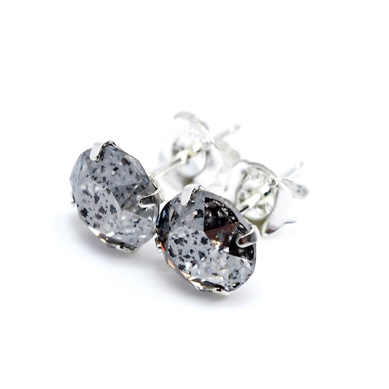 Silver 'Meteorite' Crystal Earrings, Sterling Silver, 8mm Round, 耳釘 - ต่างหู - โลหะ สีเงิน