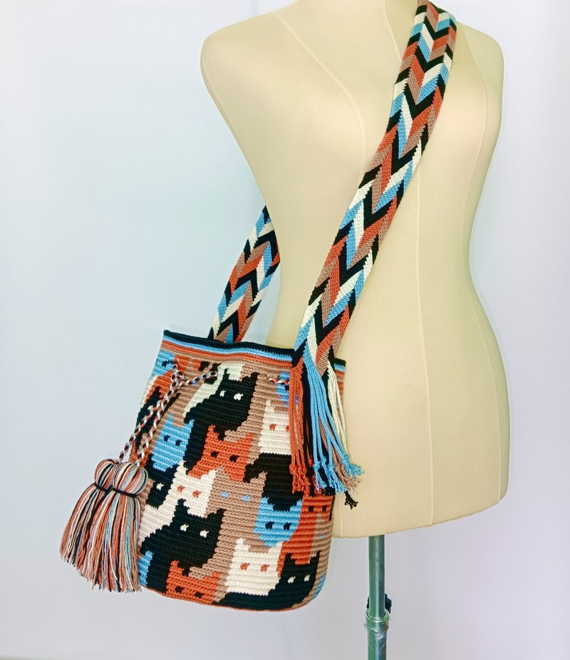 Cat mochila bag,Crossbody bag for women,Handcraft bag,Crochet bag ,Cr - 側背包/斜背包 - 棉．麻 