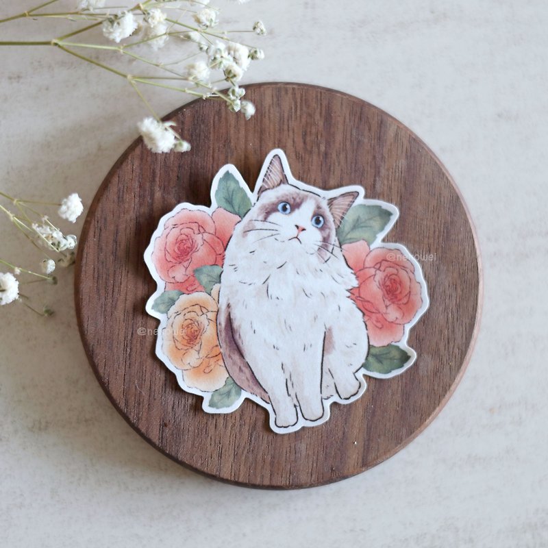 Roses and Ragdoll Cat Stickers Cat Stickers Pocket Material Peripherals - Stickers - Paper White