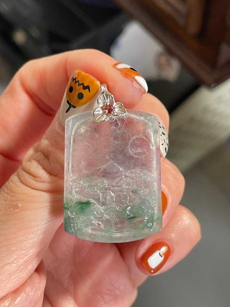 【客製/訂金/補運費連結】姜**-冰種飄花明月山水 - 項鍊 - 玉石 綠色