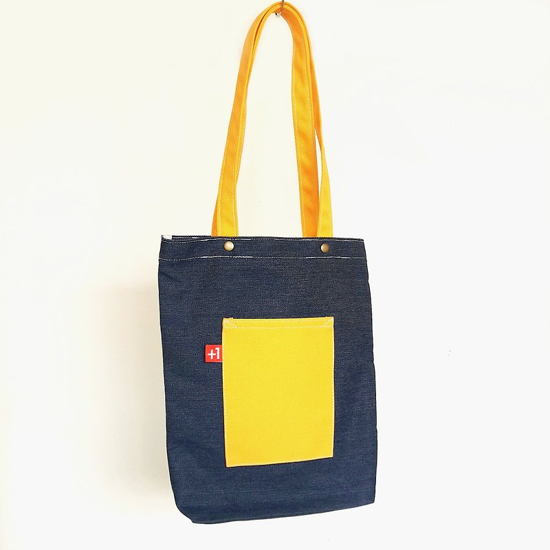 Plus 1 Indigo Denim with Orange Canvas Japanese Style Totebag - Messenger Bags & Sling Bags - Cotton & Hemp Multicolor