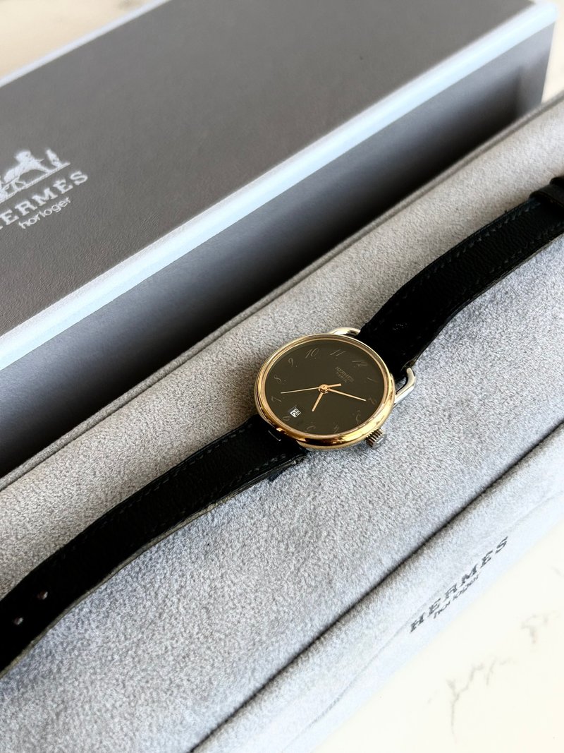 【LA LUNE】Vintage Hermes Arceau H Strap Vintage Lady Quartz Wristwatch - นาฬิกาผู้หญิง - โลหะ สีดำ