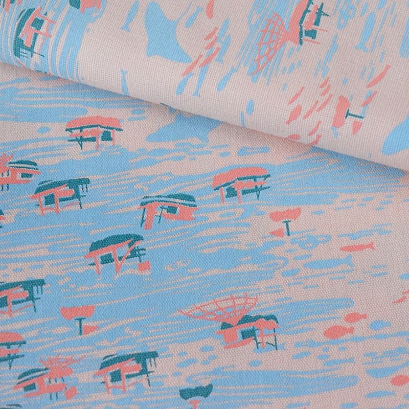 Hand-Printed Cotton Canvas - 250g/y / Boats / Pink, Sky Blue - Knitting, Embroidery, Felted Wool & Sewing - Cotton & Hemp 